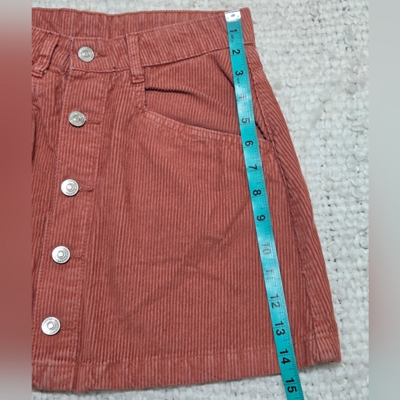 Free People Ray Corduroy Mini Skirt Button Front Terracotta Dusty Rose Size 2 - Picture 8 of 11